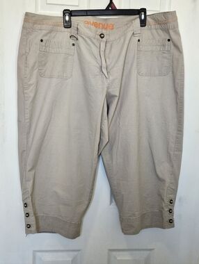 Avenue Tan Capri Chinos with Button Hem Details